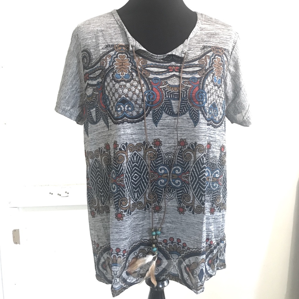 Short sleeve necklace boho flowy relaxed fit top